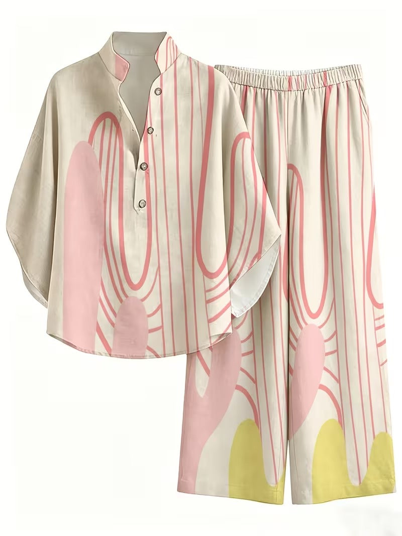 Chic Plus Size Stand Collar Wide Leg Co-Ord