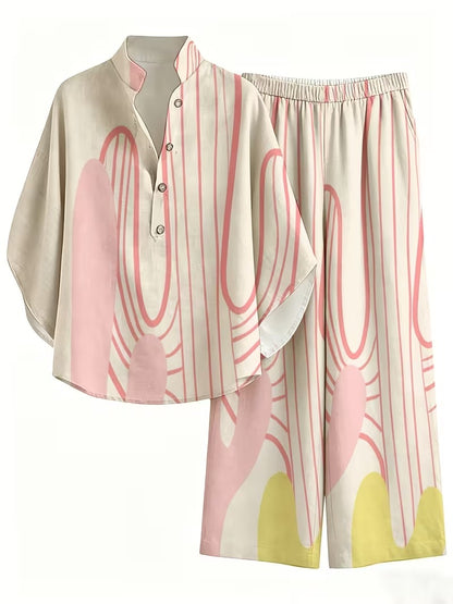 Chic Plus Size Stand Collar Wide Leg Co-Ord