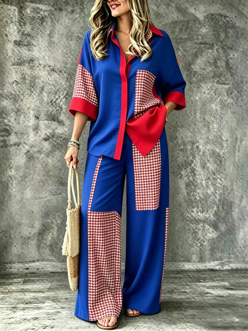 Women's Boho Print Shirt & Wide Leg Pants Co-Ord Set | Summer Vacation Outfit