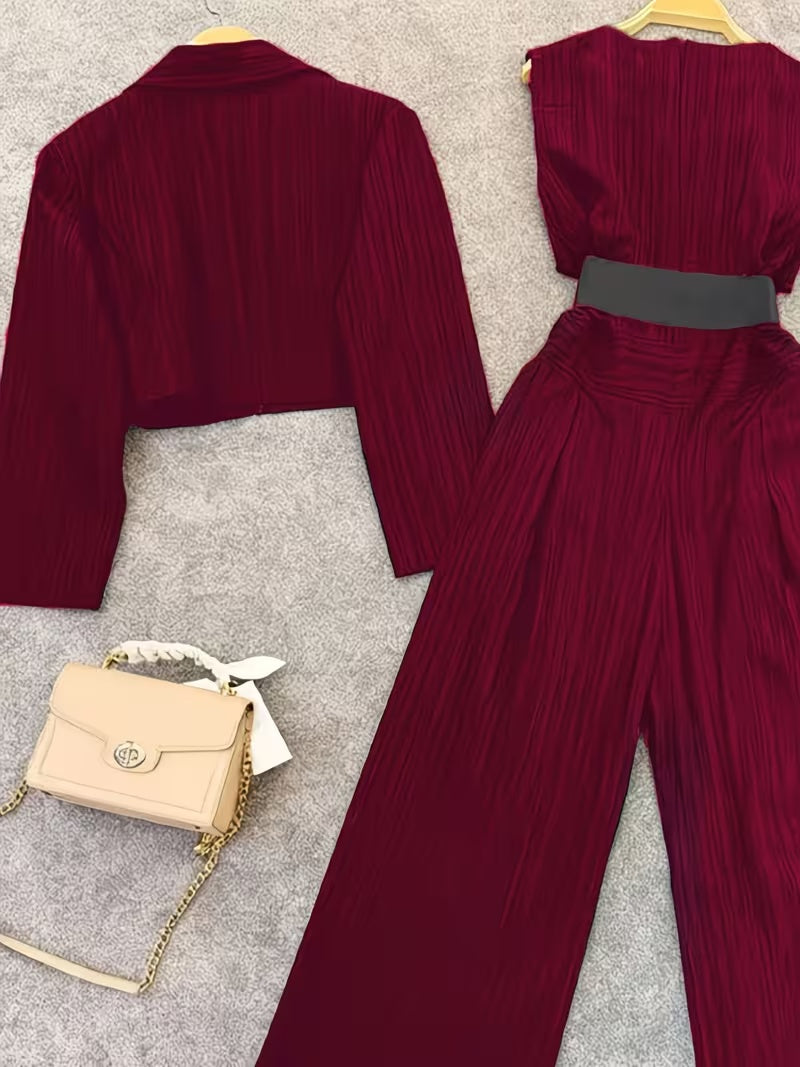 Women's Cropped Blazer & Jumpsuit Co-Ord Set