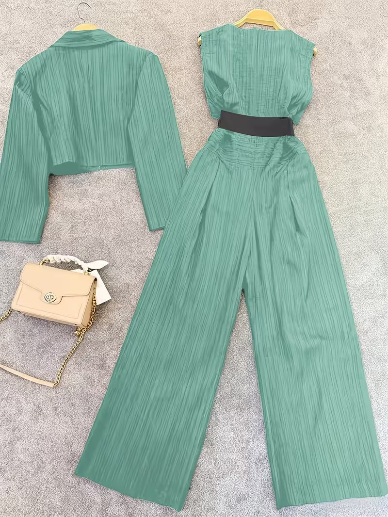 Women's Cropped Blazer & Jumpsuit Co-Ord Set