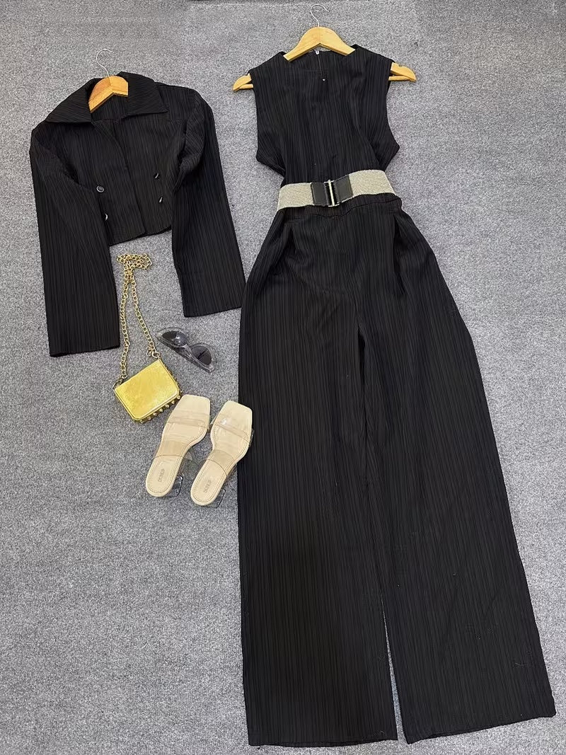 Women's Cropped Blazer & Jumpsuit Co-Ord Set