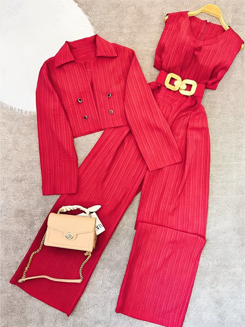 Women's Cropped Blazer & Jumpsuit Co-Ord Set