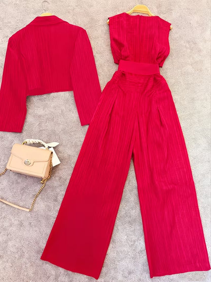 Women's Cropped Blazer & Jumpsuit Co-Ord Set