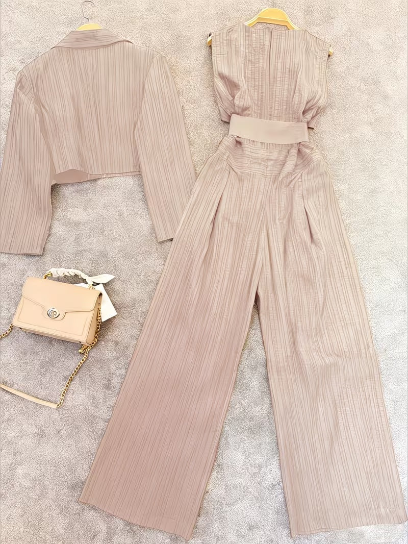 Women's Cropped Blazer & Jumpsuit Co-Ord Set