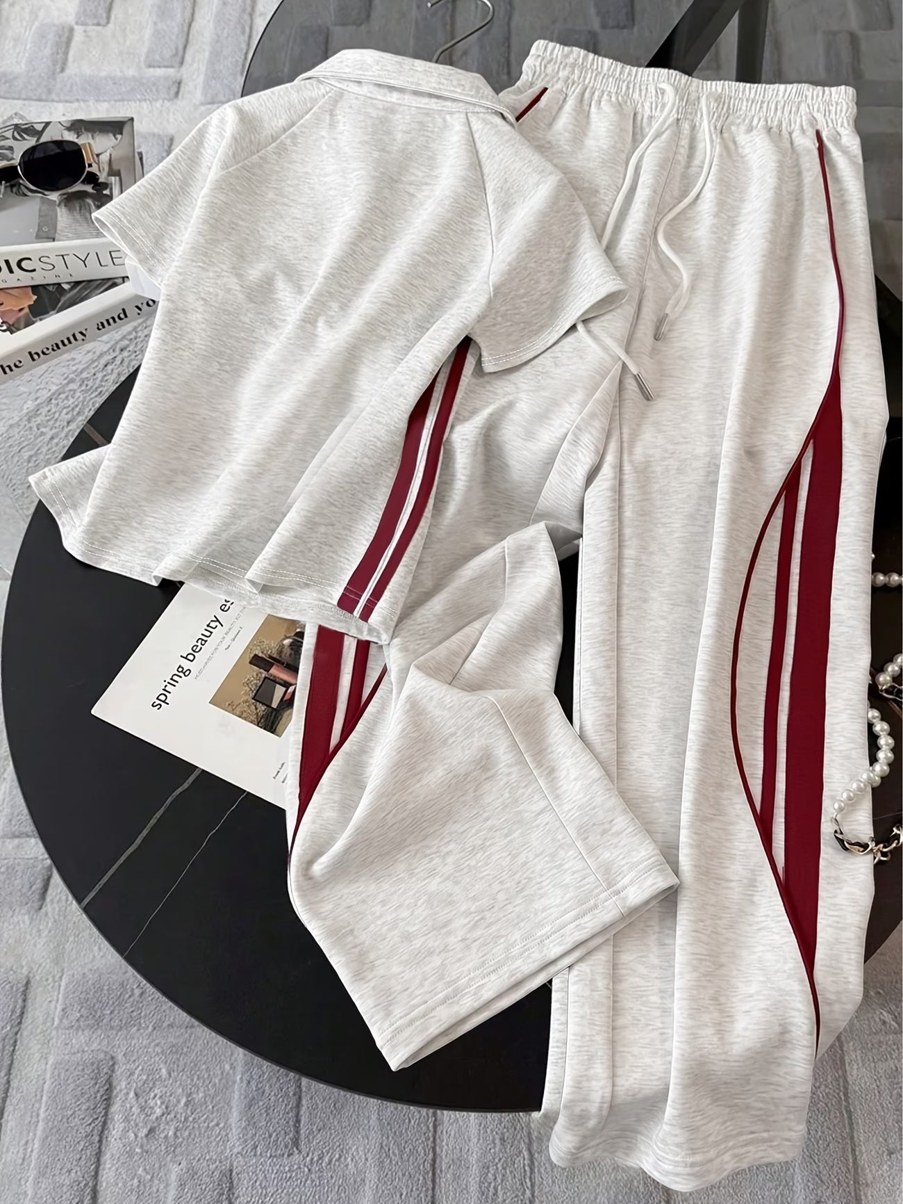 Women's Color Block Half-Zip Polo Collar Top & Jogger Pants Casual 2-Piece Co-Ord Set