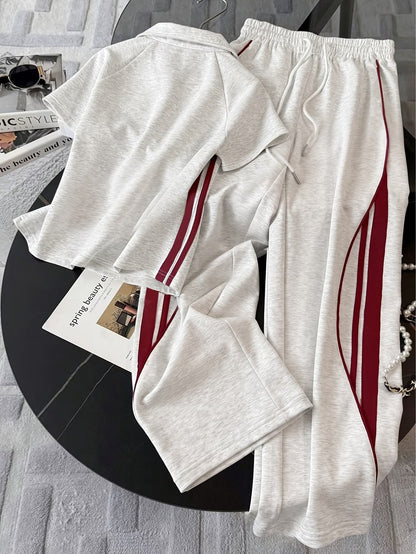 Women's Color Block Half-Zip Polo Collar Top & Jogger Pants Casual 2-Piece Co-Ord Set