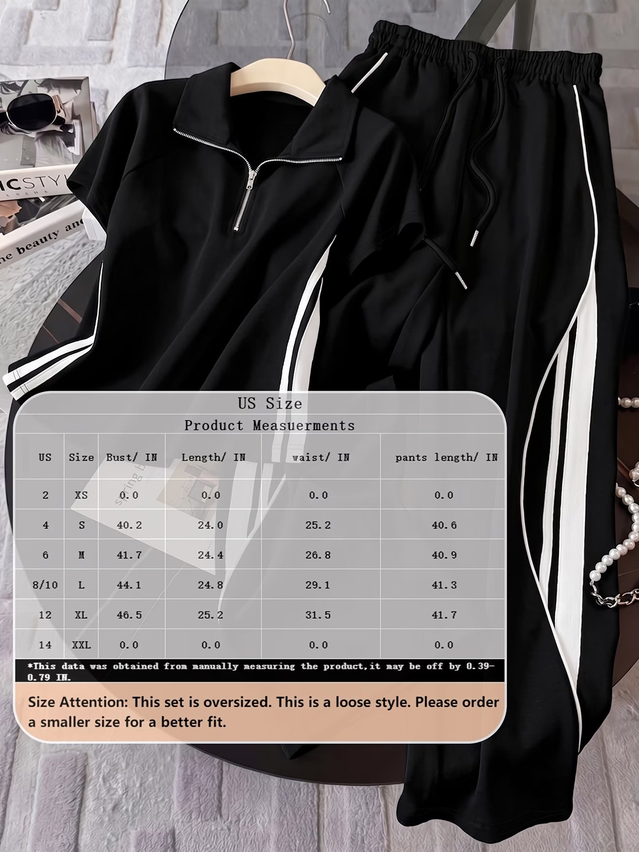 Women's Color Block Half-Zip Polo Collar Top & Jogger Pants Casual 2-Piece Co-Ord Set