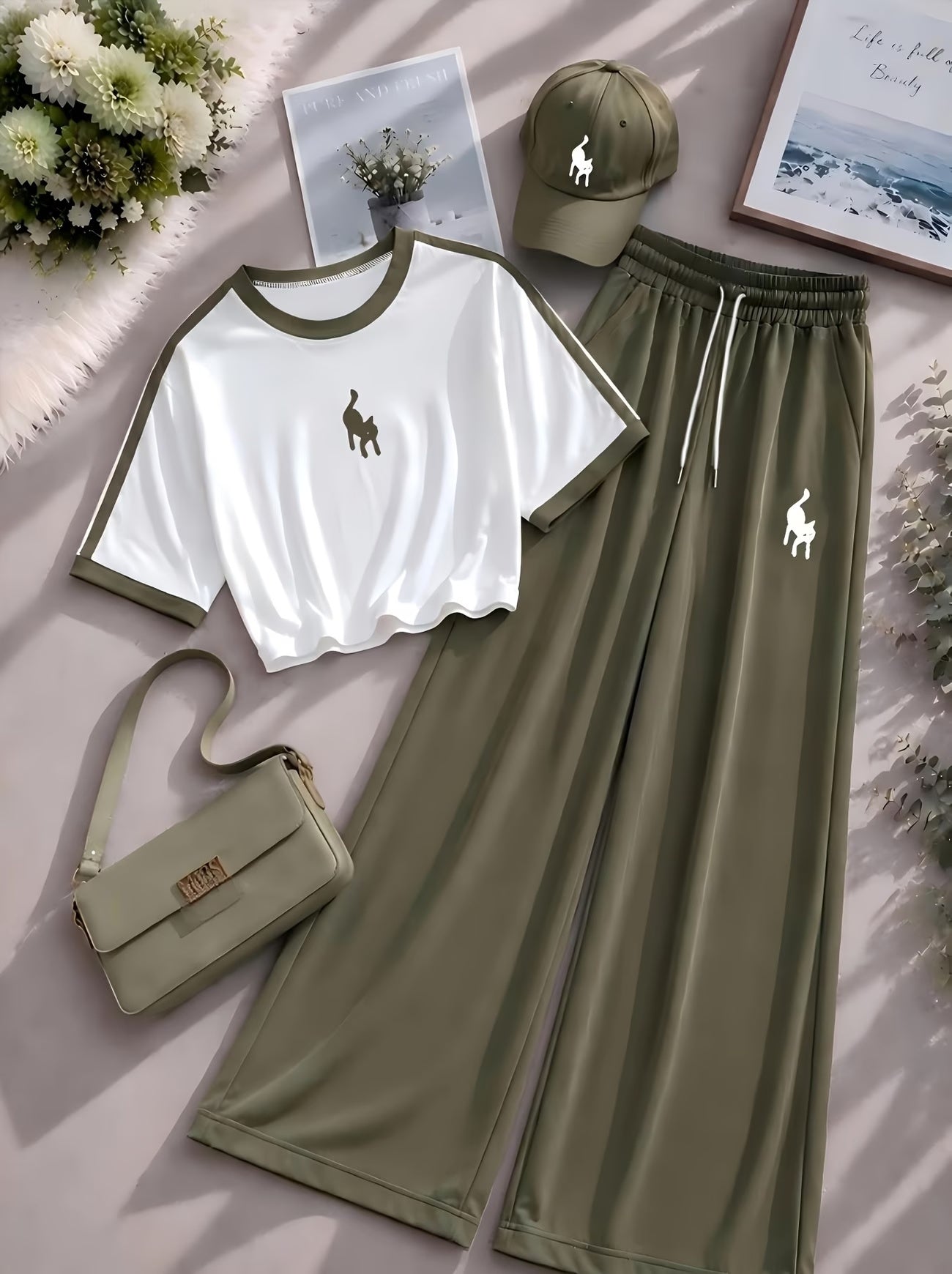 Women's Color Block Half-Zip Polo Collar Top & Jogger Pants Casual 2-Piece Co-Ord Set