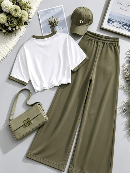 Women's Color Block Half-Zip Polo Collar Top & Jogger Pants Casual 2-Piece Co-Ord Set