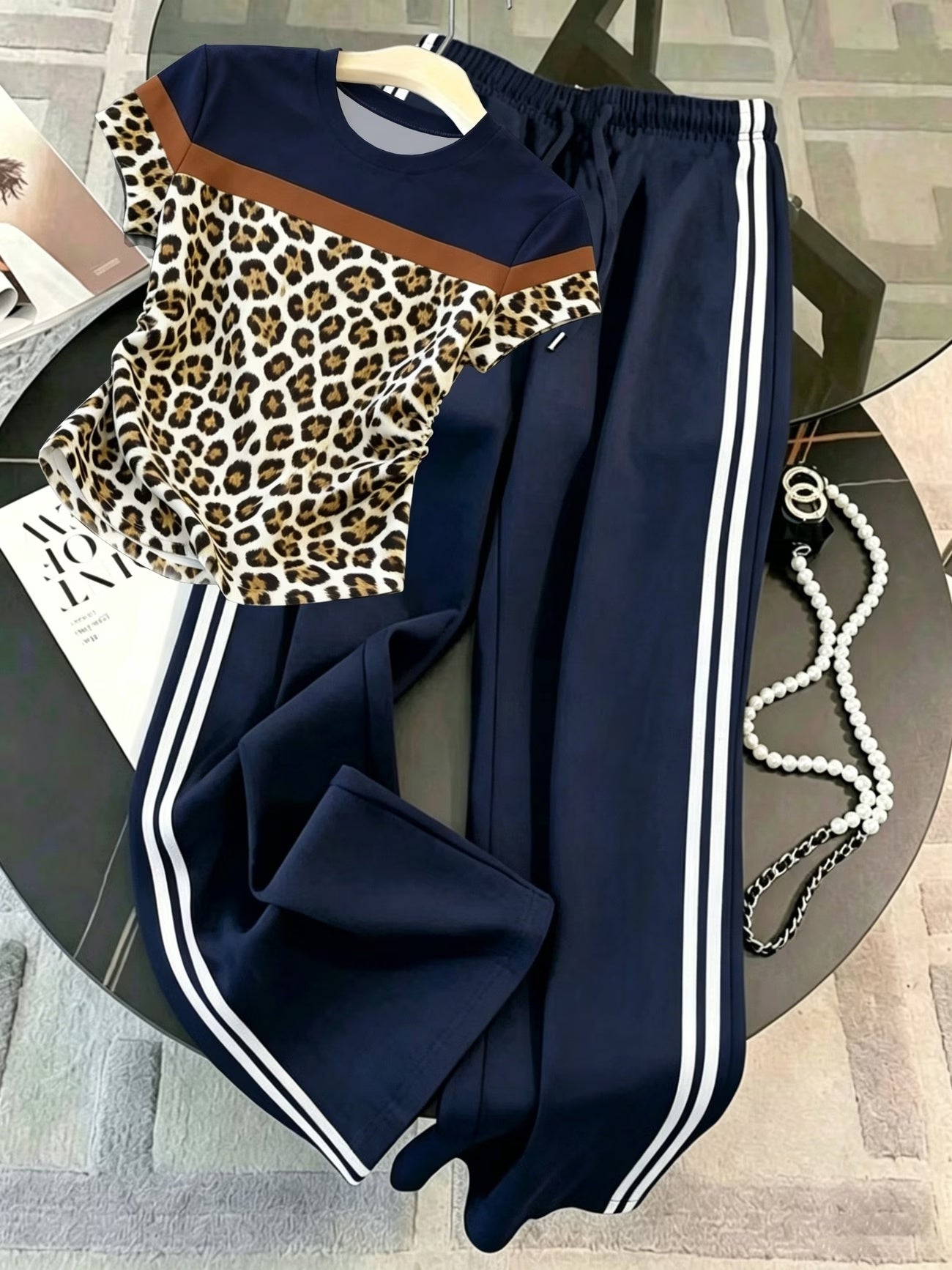 Women's Color Block Half-Zip Polo Collar Top & Jogger Pants Casual 2-Piece Co-Ord Set