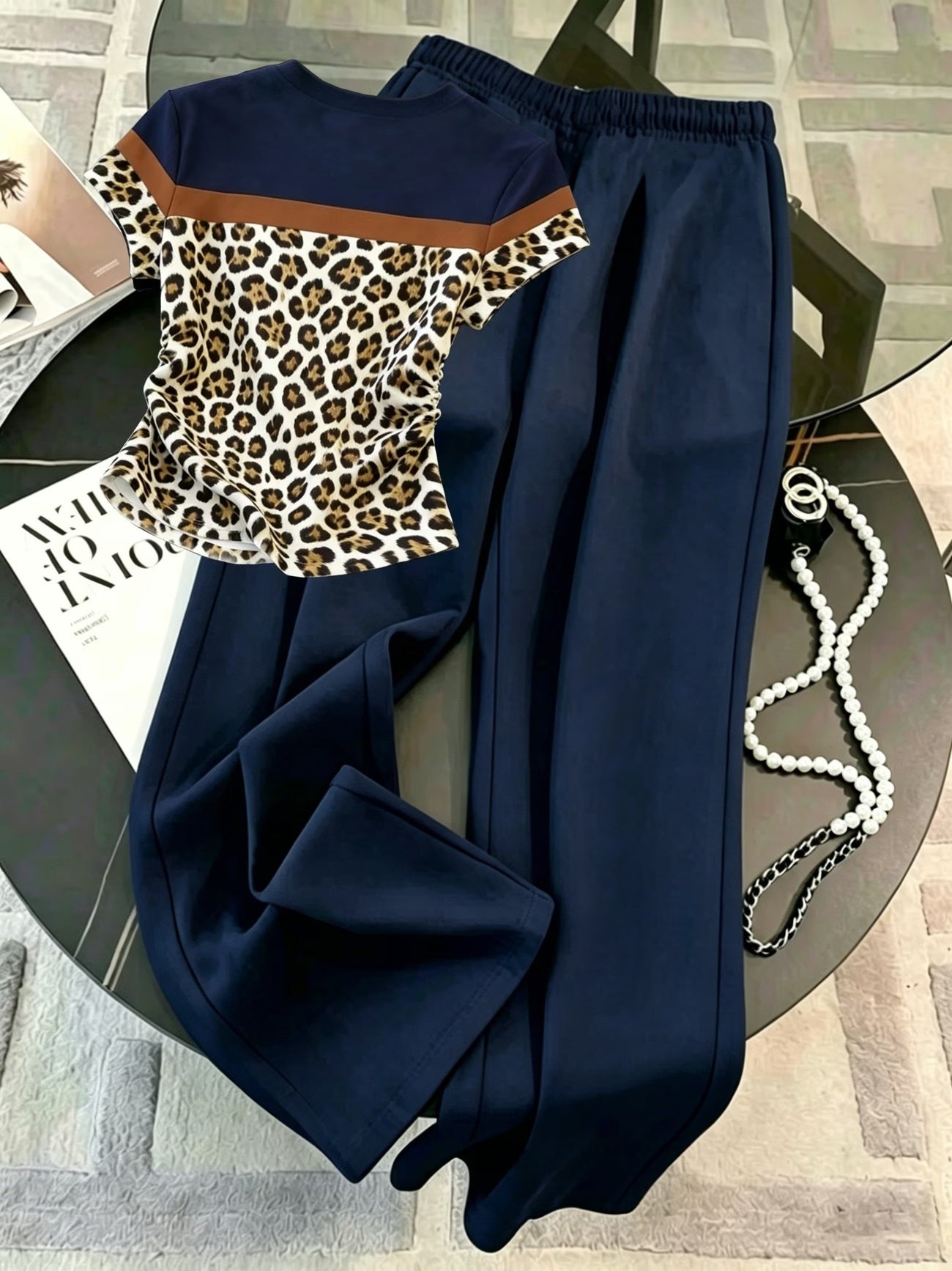 Women's Color Block Half-Zip Polo Collar Top & Jogger Pants Casual 2-Piece Co-Ord Set