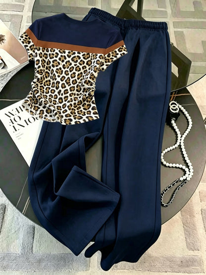 Women's Color Block Half-Zip Polo Collar Top & Jogger Pants Casual 2-Piece Co-Ord Set
