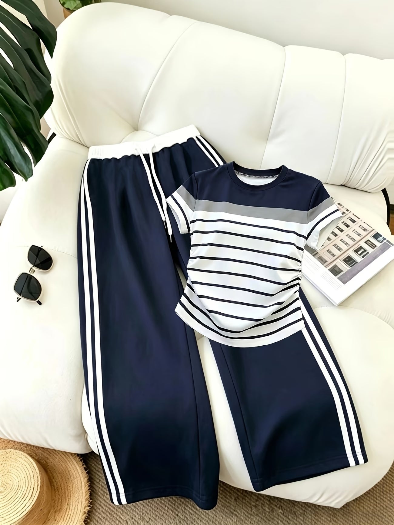 Women's Color Block Half-Zip Polo Collar Top & Jogger Pants Casual 2-Piece Co-Ord Set