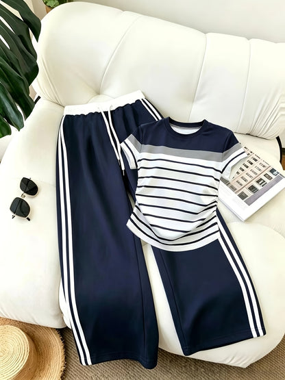 Women's Color Block Half-Zip Polo Collar Top & Jogger Pants Casual 2-Piece Co-Ord Set