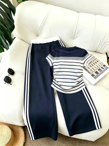Women's Color Block Half-Zip Polo Collar Top & Jogger Pants Casual 2-Piece Co-Ord Set