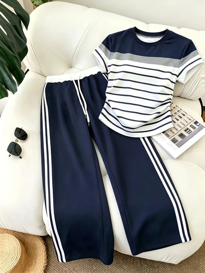 Women's Color Block Half-Zip Polo Collar Top & Jogger Pants Casual 2-Piece Co-Ord Set