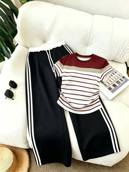 Women's Color Block Half-Zip Polo Collar Top & Jogger Pants Casual 2-Piece Co-Ord Set
