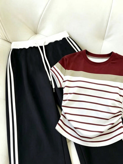 Women's Color Block Half-Zip Polo Collar Top & Jogger Pants Casual 2-Piece Co-Ord Set