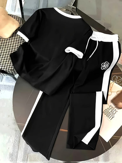 Women's Color Block Half-Zip Polo Collar Top & Jogger Pants Casual 2-Piece Co-Ord Set