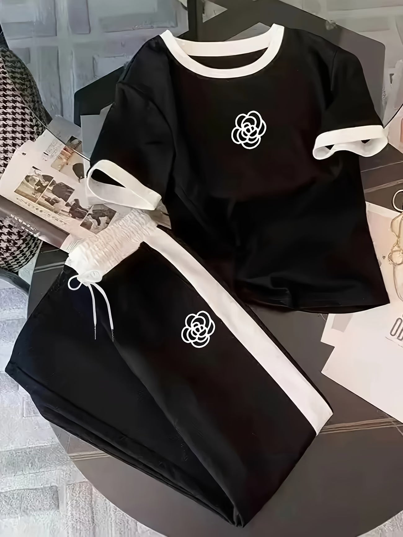 Women's Color Block Half-Zip Polo Collar Top & Jogger Pants Casual 2-Piece Co-Ord Set
