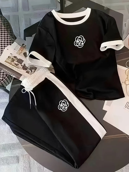 Women's Color Block Half-Zip Polo Collar Top & Jogger Pants Casual 2-Piece Co-Ord Set
