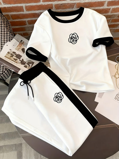 Women's Color Block Half-Zip Polo Collar Top & Jogger Pants Casual 2-Piece Co-Ord Set