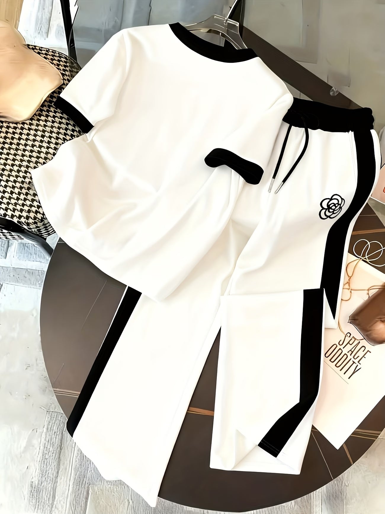 Women's Color Block Half-Zip Polo Collar Top & Jogger Pants Casual 2-Piece Co-Ord Set