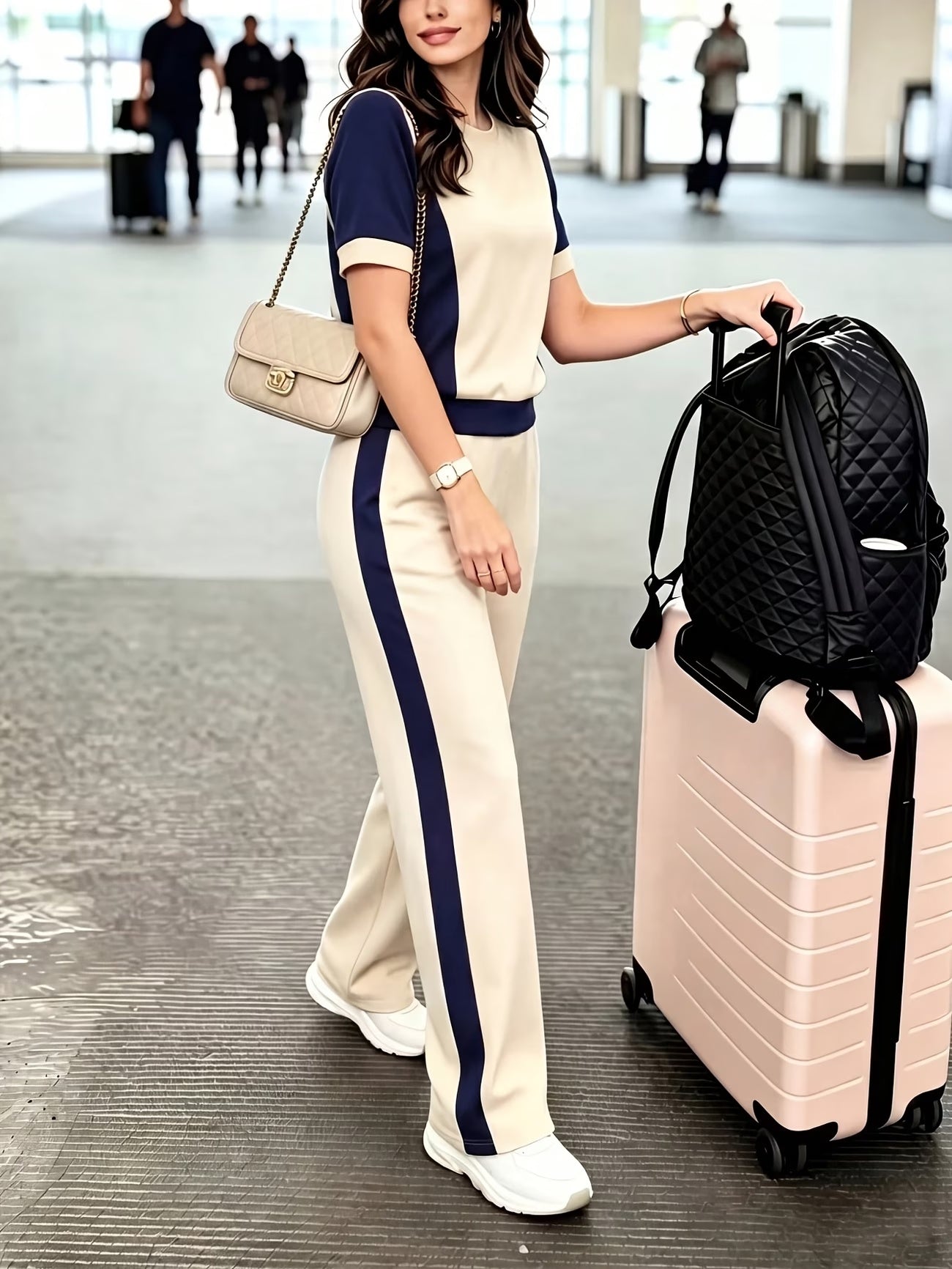 Women's Elegant Colorblock Two-Piece Lounge Set