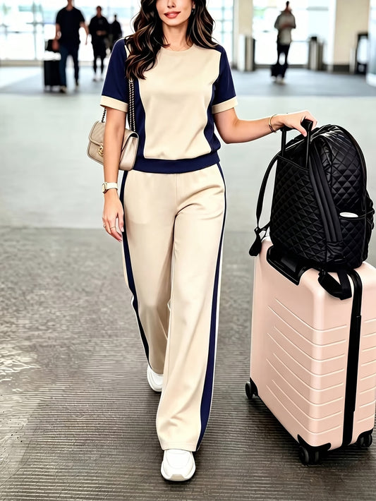 Women's Elegant Colorblock Two-Piece Lounge Set
