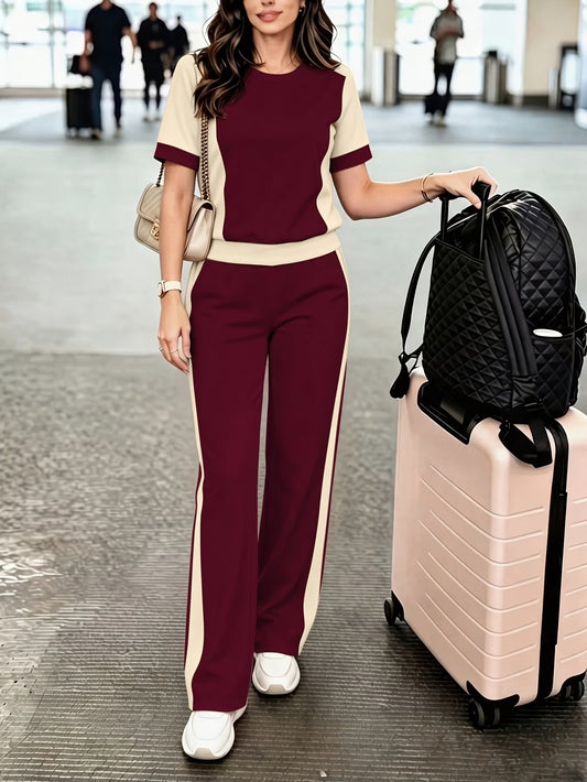 Women's Elegant Colorblock Two-Piece Lounge Set
