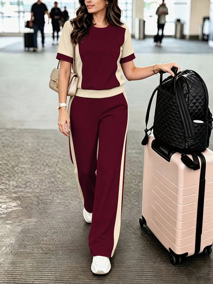 Women's Elegant Colorblock Two-Piece Lounge Set