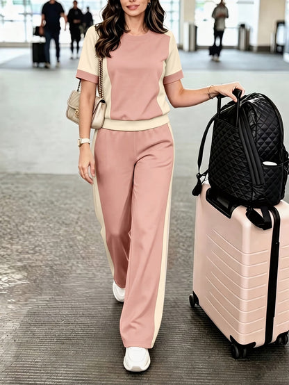 Women's Elegant Colorblock Two-Piece Lounge Set