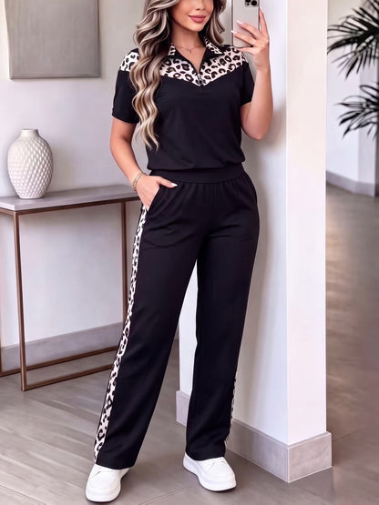 Women's Elegant Colorblock Two-Piece Lounge Set