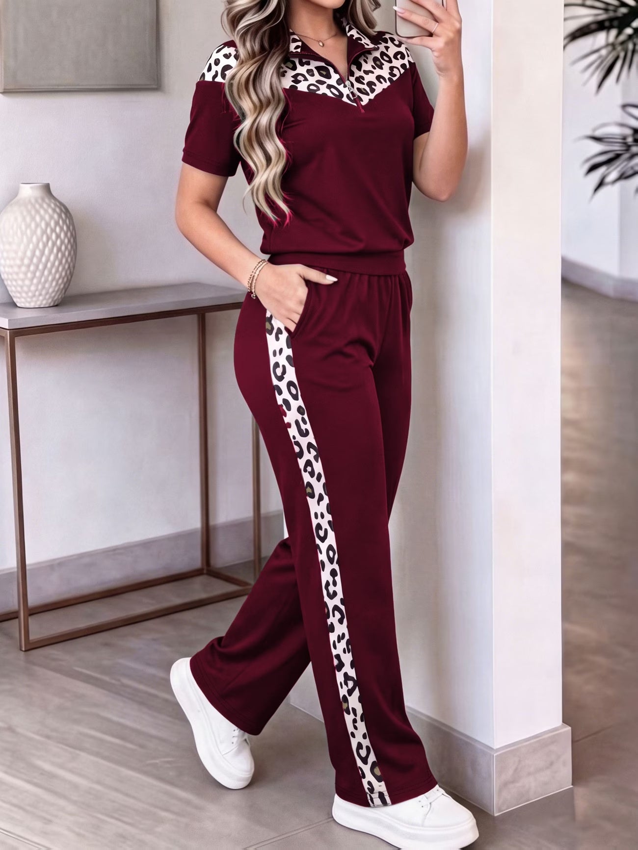 Women's Elegant Colorblock Two-Piece Lounge Set
