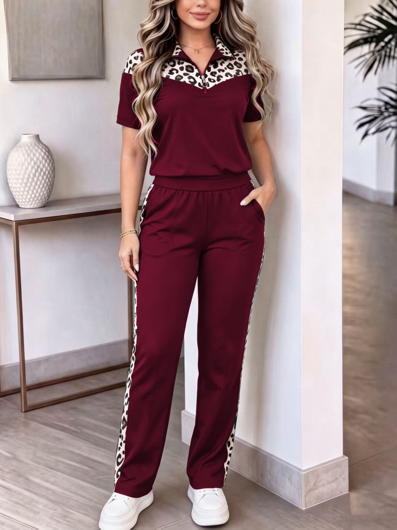 Women's Elegant Colorblock Two-Piece Lounge Set