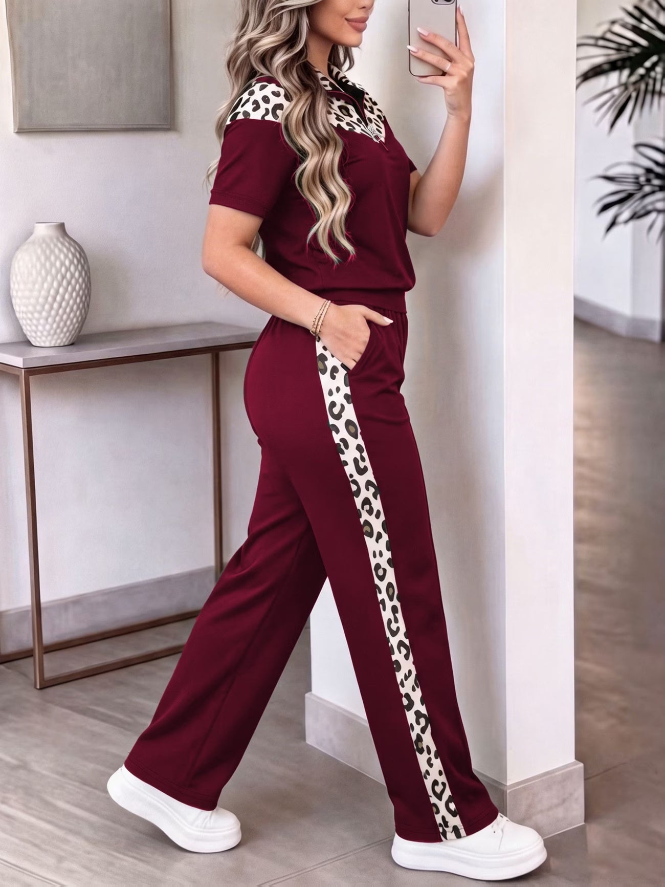 Women's Elegant Colorblock Two-Piece Lounge Set
