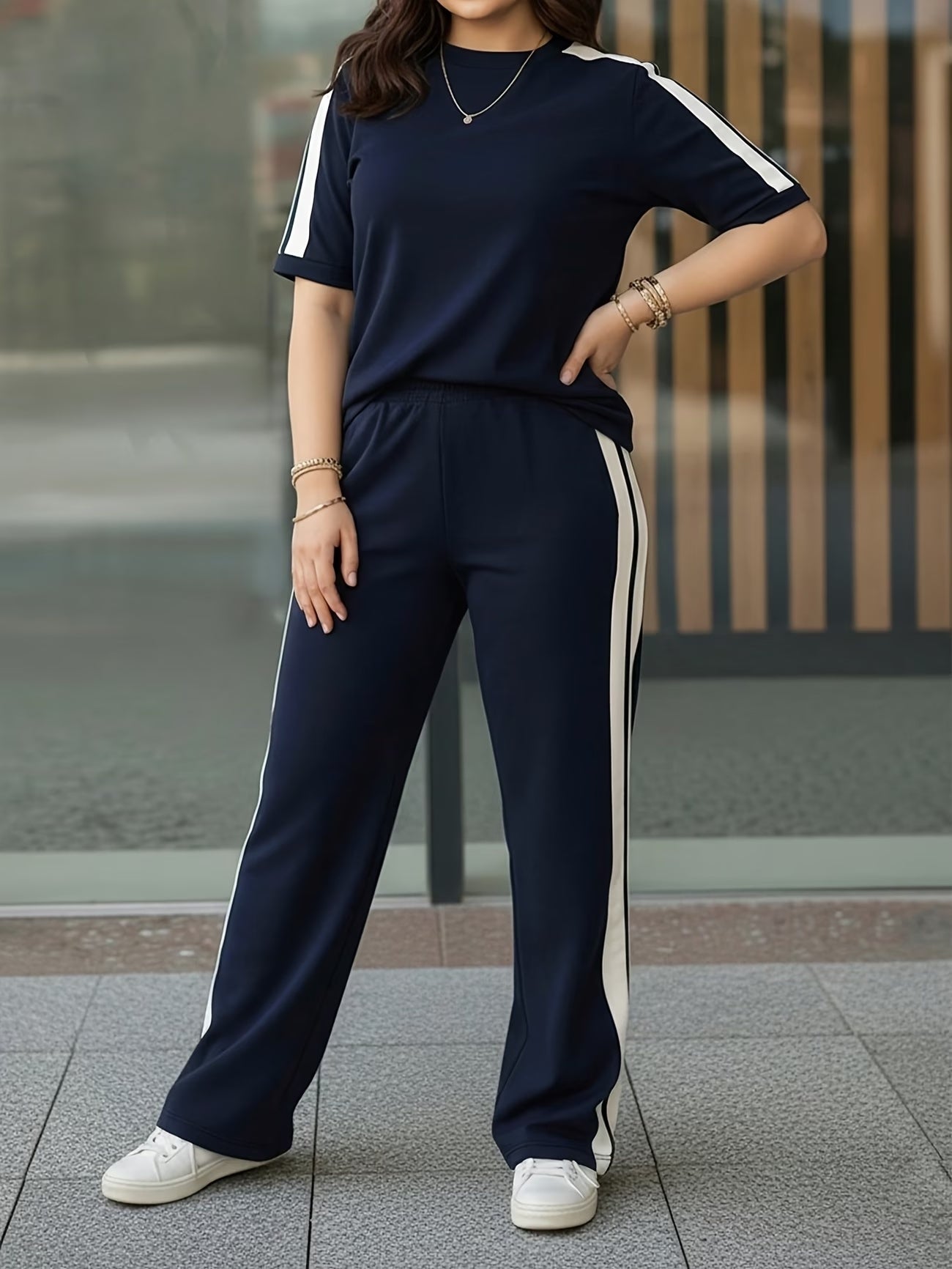 Women's Elegant Colorblock Two-Piece Lounge Set