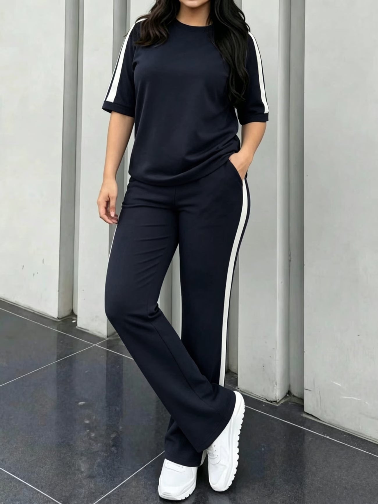 Women's Elegant Colorblock Two-Piece Lounge Set