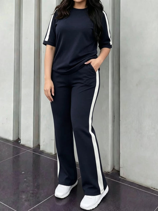 Women's Elegant Colorblock Two-Piece Lounge Set