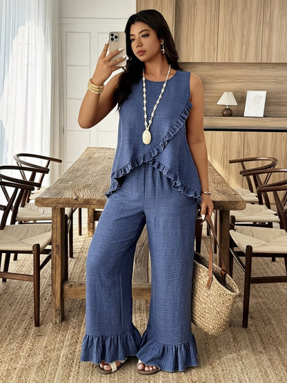 Solid Pullover Top & Pleated Straight-Leg Pants