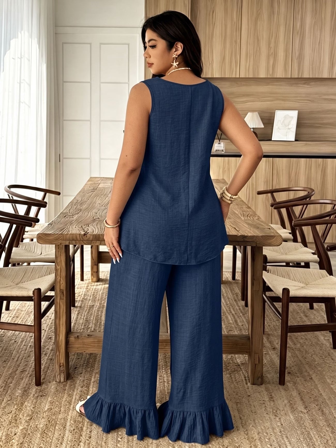 Solid Pullover Top & Pleated Straight-Leg Pants