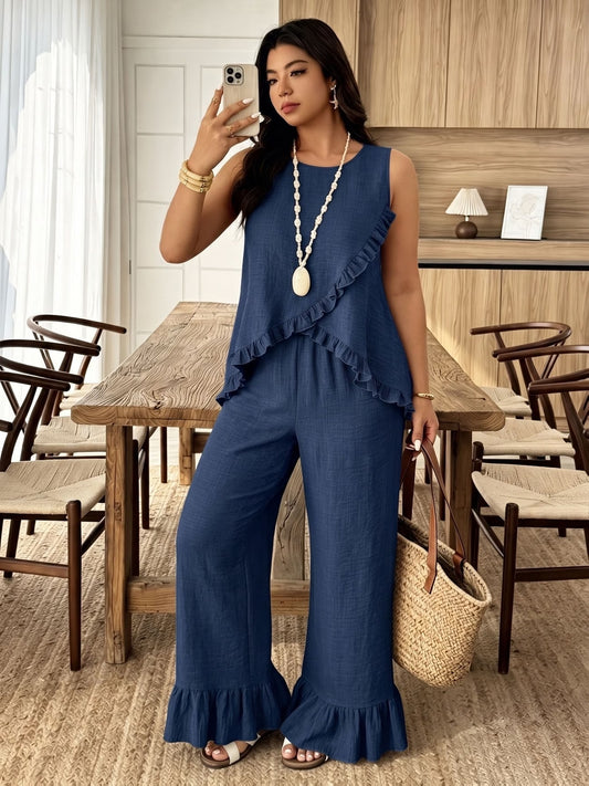 Solid Pullover Top & Pleated Straight-Leg Pants