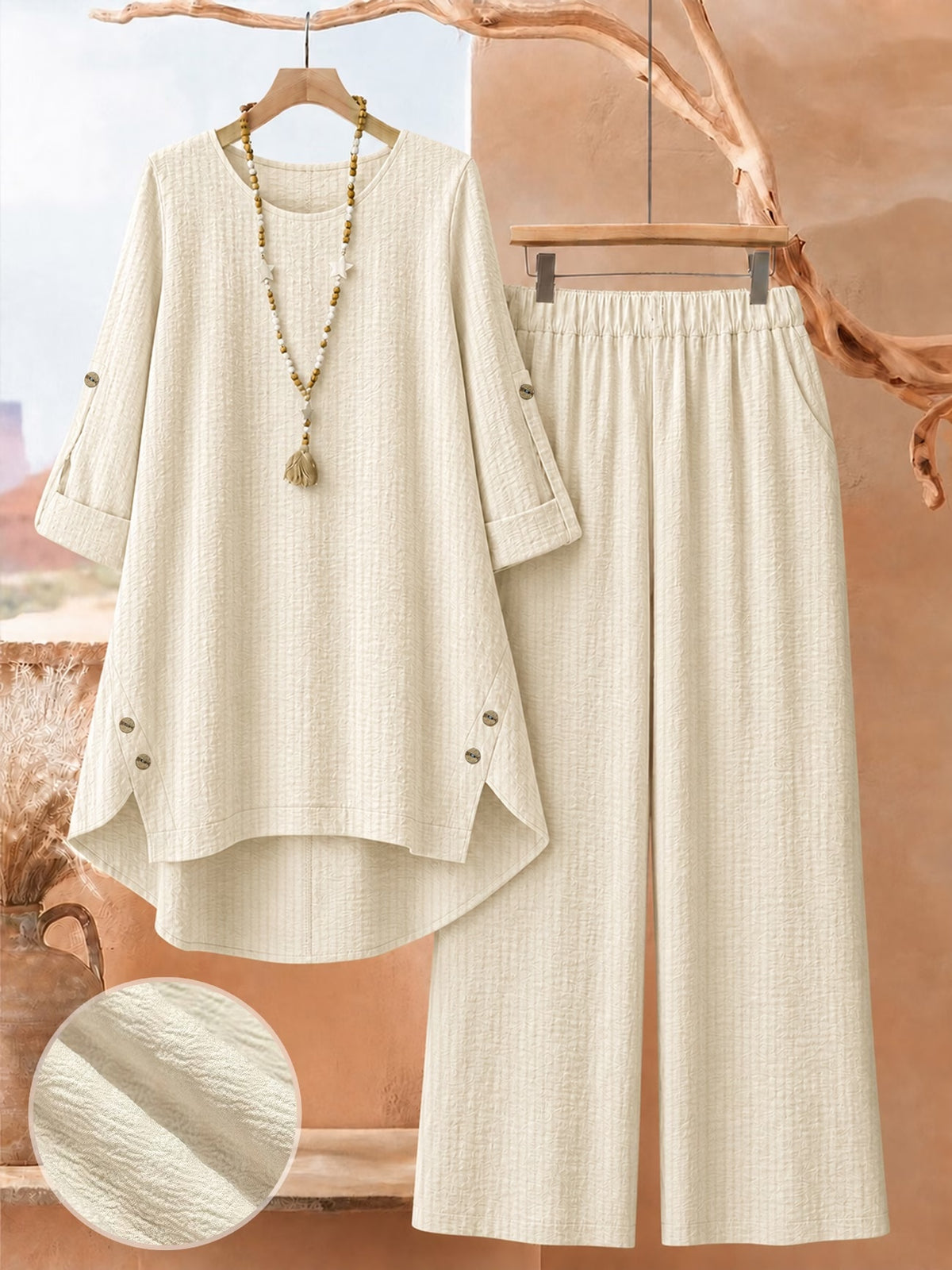 Plus Size Printed 2-Piece Co-Ord Set – Irregular Hem Top & Wide-Leg Pants