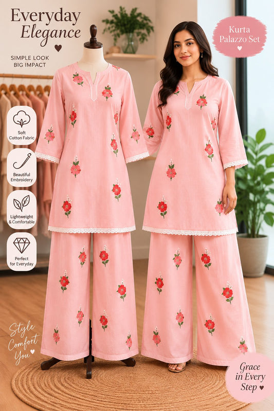 Stylish Floral Printed Kurta with Palazzo Set for Women