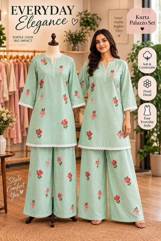 Stylish Floral Printed Kurta with Palazzo Set for Women