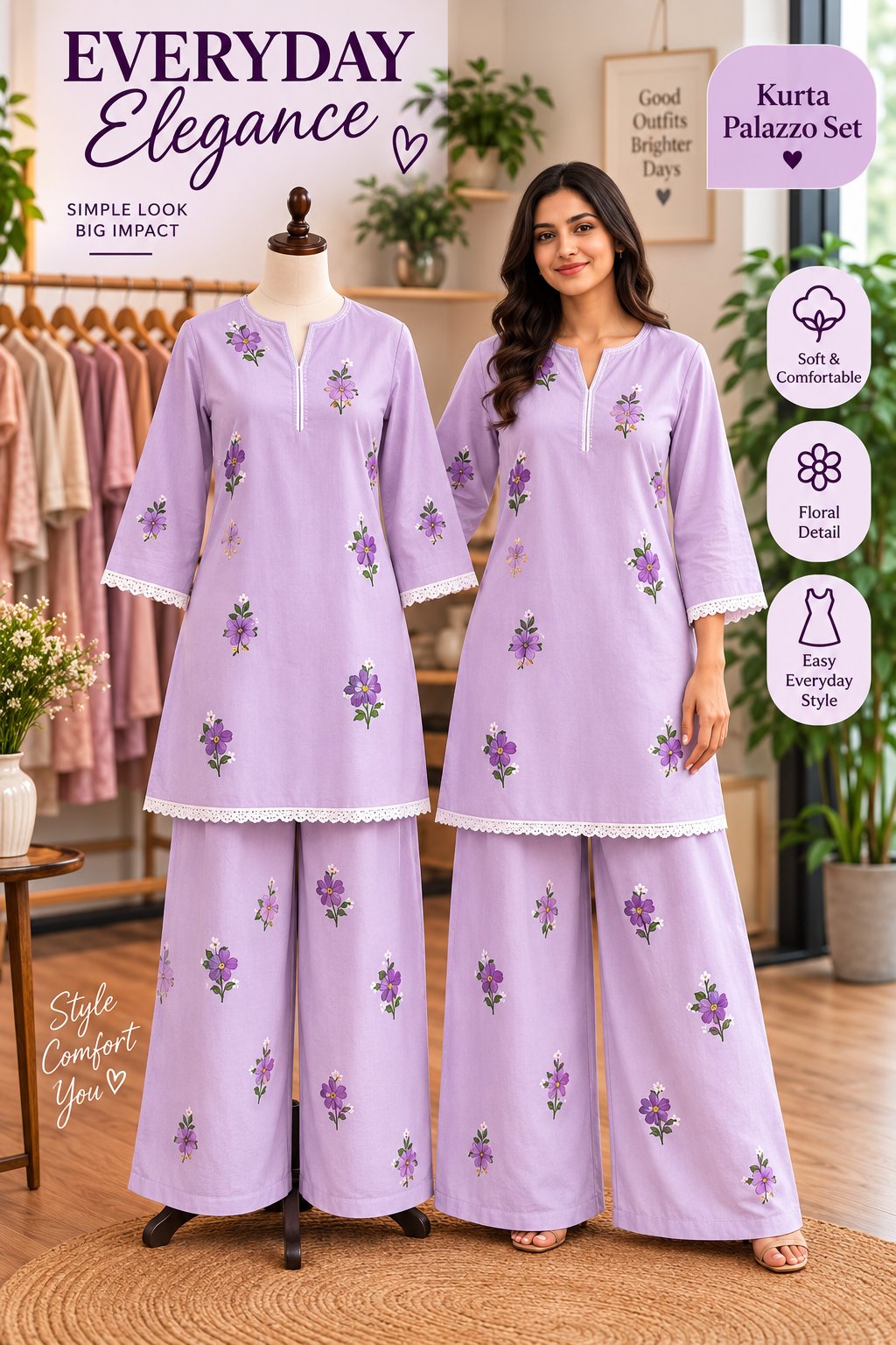 Stylish Floral Printed Kurta with Palazzo Set for Women