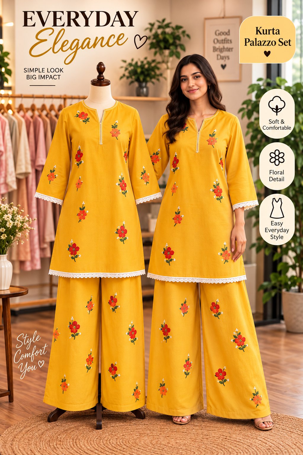 Stylish Floral Printed Kurta with Palazzo Set for Women