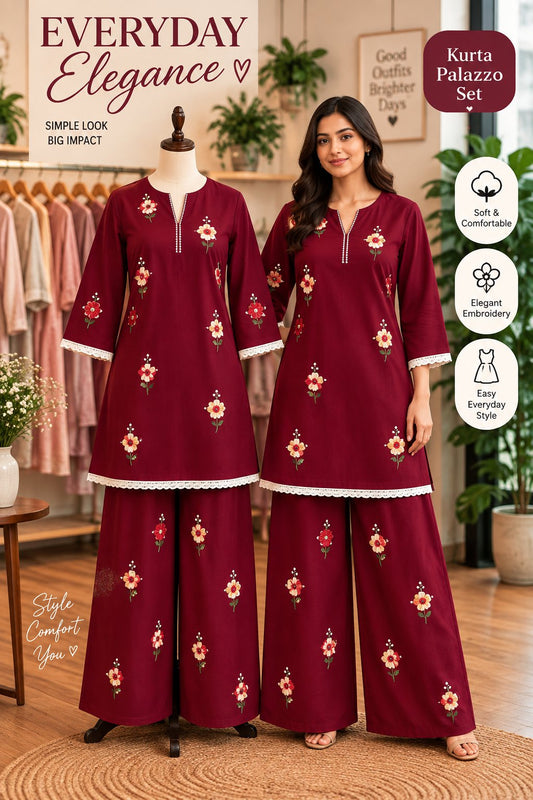 Stylish Floral Printed Kurta with Palazzo Set for Women