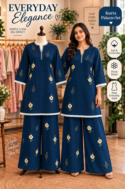 Stylish Floral Printed Kurta with Palazzo Set for Women